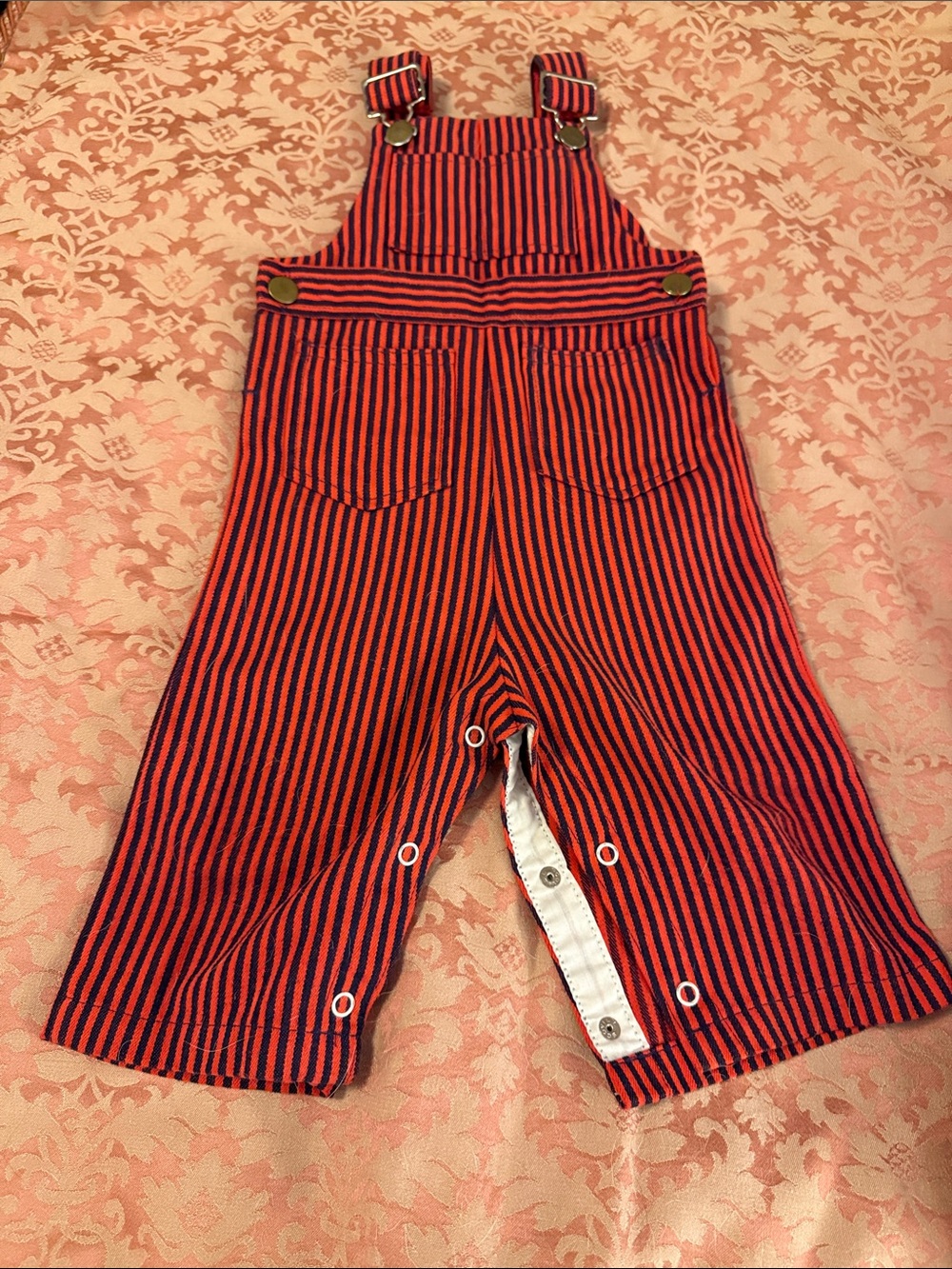 healthtex Red and Navy Striped Overalls with Snap Inseam